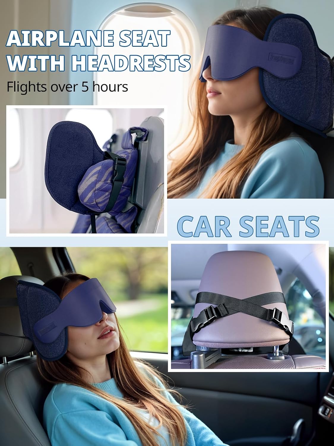 Inspireyes Travel Pillows for Airplanes, 360° Head Support for Long Flight, Soft Airplane Pillow with 3D Eye Mask for Sleeping, Stop Bobblehead, Airplane Headrest Gadgets, Light Black