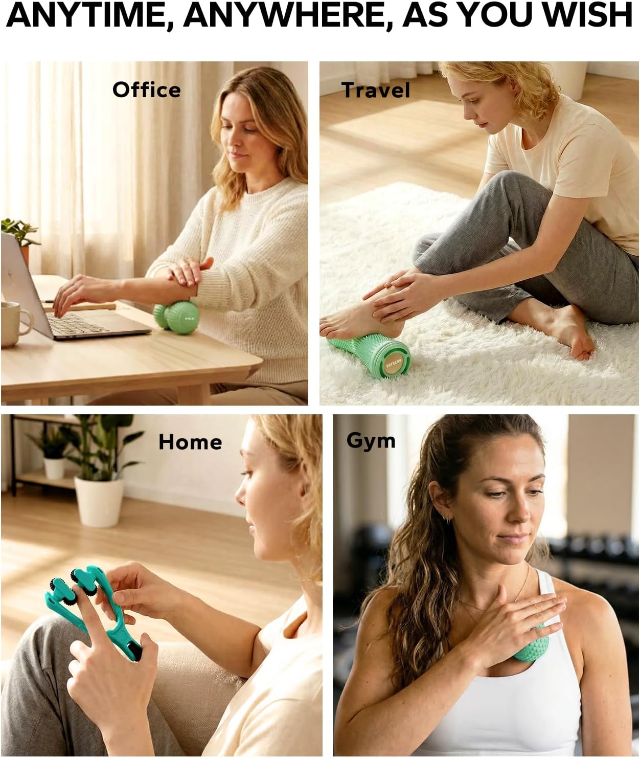 HAPBEAR Massage Ball Set 4 PC, Plantar Fasciitis Relief, with Storage Bag | Foot Roller, Peanut Ball, Spiky Release Balls, Finger Massager, Deep Tissue & Fascia Release Kit for Muscle Soreness Tension