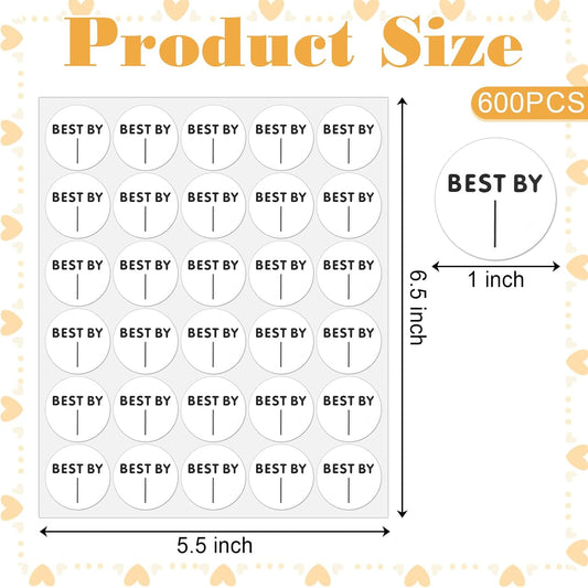 600pieces Expiration Date Stickers Day Dots Food Labels Dot Stickers 1 Inch Waterproof Best by Label Spice Labels Sticker for Food Containers Storage Freezer Restaurant Foodsaver Service Prep