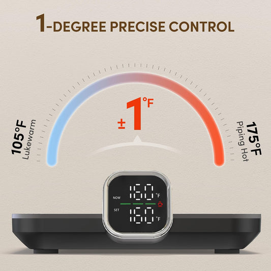 Smart Coffee Mug Warmer with Real-Time Temperature Display | 1°F Precision Control, Auto Shut-Off, Cup Detection, Fast Heating Desk Mug Warmer for Office Home