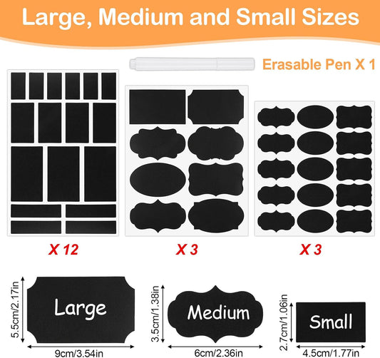 273 Pcs Labels for Jars, Waterproof Reusable Chalkboard Labels | for Food Containers, Bottles, Blackboard Stickers with 1 Erasable Chalk Marker (Black)