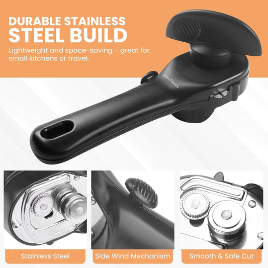 Bellemain Ergonomic Can Opener, Easy Safe-Cut for Seniors & Restaurants | Durable Heavy Duty Stainless Steel, Non-Slip Manual Easy to Turn Handle, Lightweight, Compact, and Travel Friendly