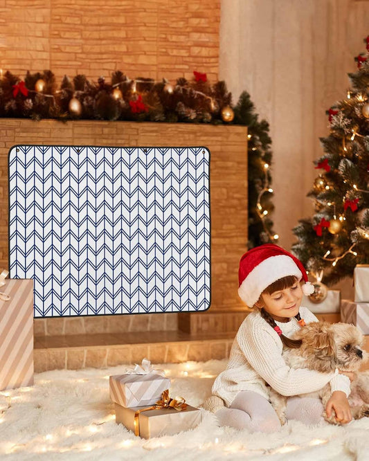 Magnetic Fireplace Cover Blue Geometric Waves Fireplace Screen Decorative Abstract Stripes Insulation Fireplaces Blocker Blanket Save Energy Fireplaces Draft Stopper Covers for Living Room 45x34 Inch