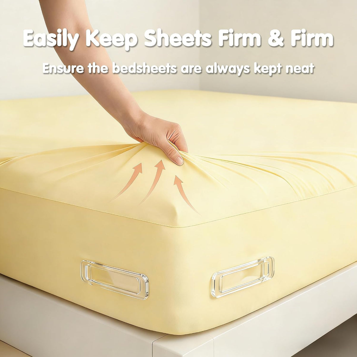Bed Sheet Holders - 4-Pack Strong Grip Sheet Straps, Keep Sheets in Place on Mattress, Deep Pocket Mattress Sheet Grippers, Universal Fit for All Bed Sizes (White)