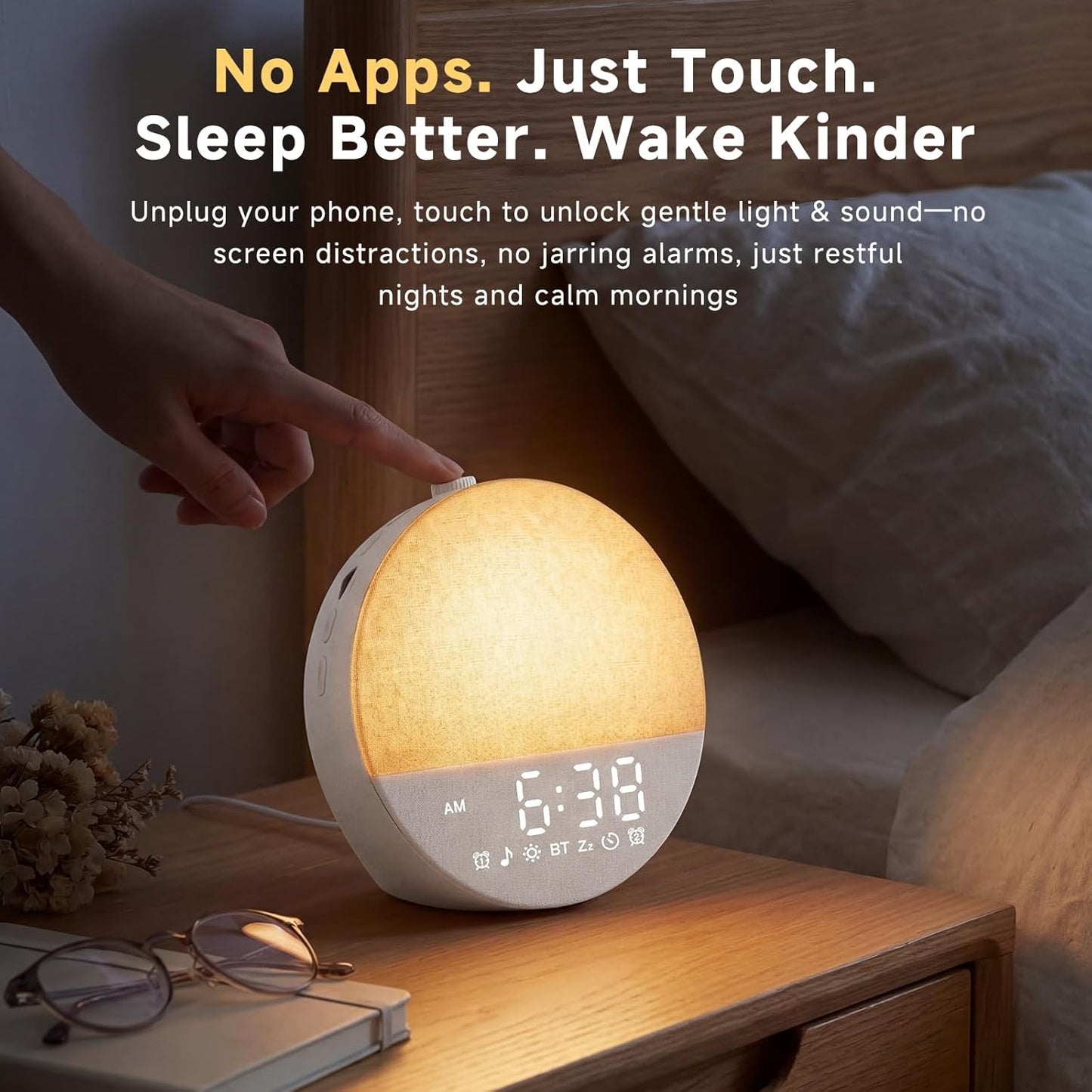 Geuuap Sunrise Alarm Clock, Natural Wake-Up Light White Noise Machine,Khaki