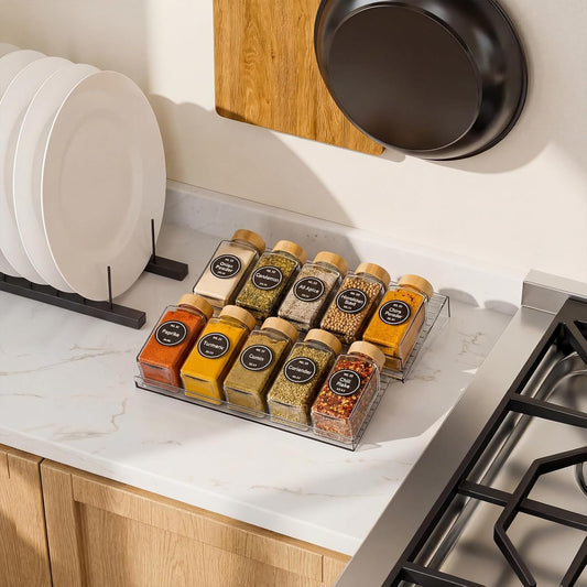 4 Pack Adjustable Spice Rack for Drawer - 9" to 17.7" Expandable Spice Drawer Organizer 4 Tier Acrylic Seasoning Organizer Rack,Clear Spice Rack Tray for Spices,Condiment,Nail Polish and Jar (4)