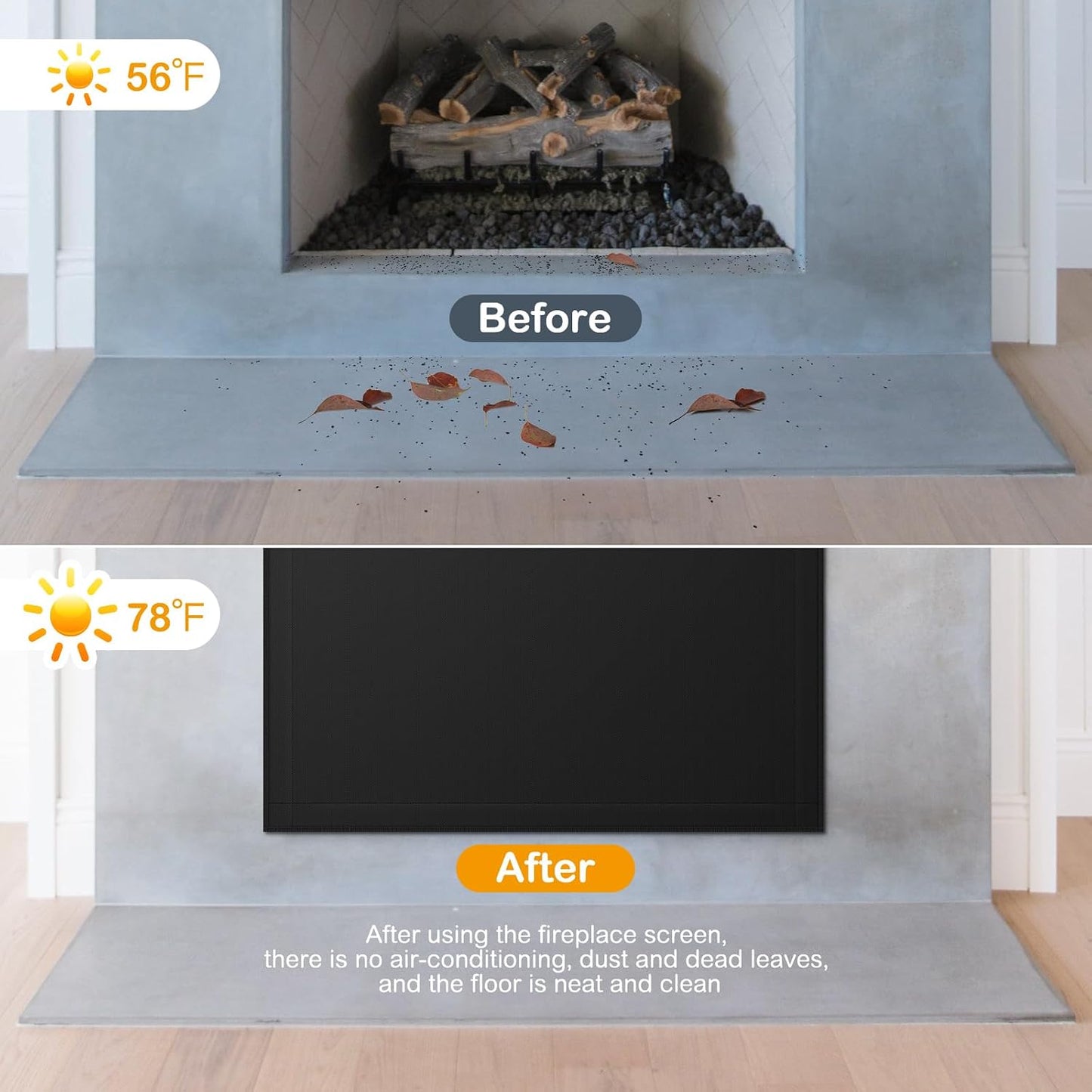 FLASLD Magnet Fireplace Cover Blocker, 36" x 32" Fireplace Blanket Stops Overnight Heat Loss, Fireplace Draft Stopper Save Energy Black