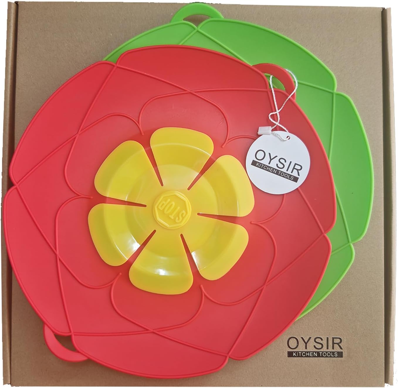 2Pcs Spill Stopper Lid Cover, Boil Over Safeguard, 10.2 inch Silicone Spill Stopper Pot Pan Lid, Multi-Function Cooking Tool, Kitchen Gadgets, for Cooking Cover, Parents, Friends, Green& Red