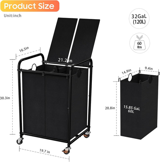 180L Laundry Sorter 3 Section, Rolling Laundry Basket with Wheels and Lid | 47.55 Gal Laundry Hamper, 3 Separated Removable Bags, Lockable Wheels, Dirty Clothes Hamper for Laundry Room, Multicolored
