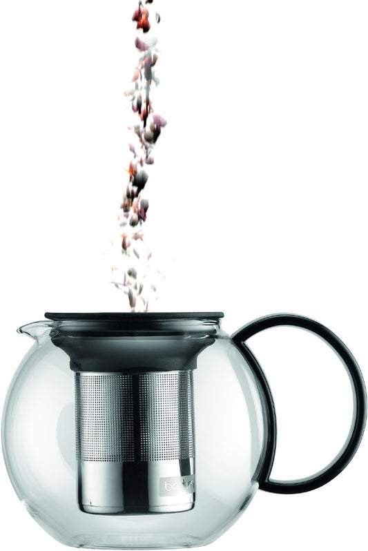 Bodum 34oz Assam Glass Tea Press with Stainless Steel Filter, Black Plastic Lid