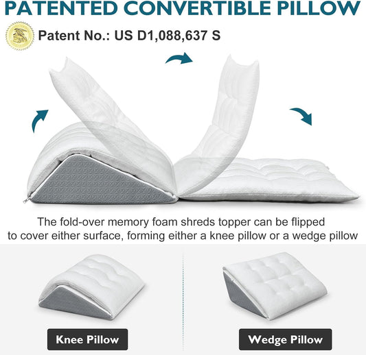 Shinnwa Knee Wedge Pillow, Patented Convertible Knee Pillow for Back Sleeping, Dual-Layer Memory Foam Triangle Pillow for Legs Post Surgery, Knee Support, Leg Elevation, Back Pain Relief