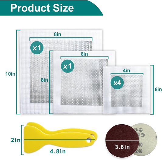 WYIRONG Drywall Repair Kit for Large Holes, 4/6/8 Inch Dry Wall Patch Kits for Erase a Small Nail Hole, Plaster Wall Patching Self Adhesive Aluminum Mesh with Scraper and Sandpaper