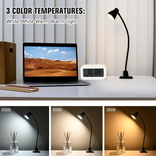 CRI 90+ Clip on Reading Lamp, Clip on Light for Bed headboard/Desk/Bunk/Table/Shelf, Bedside Reading Light with 3 Color Temperature Options, 10 Dimmable Brightness Levels (6W/2Packs)