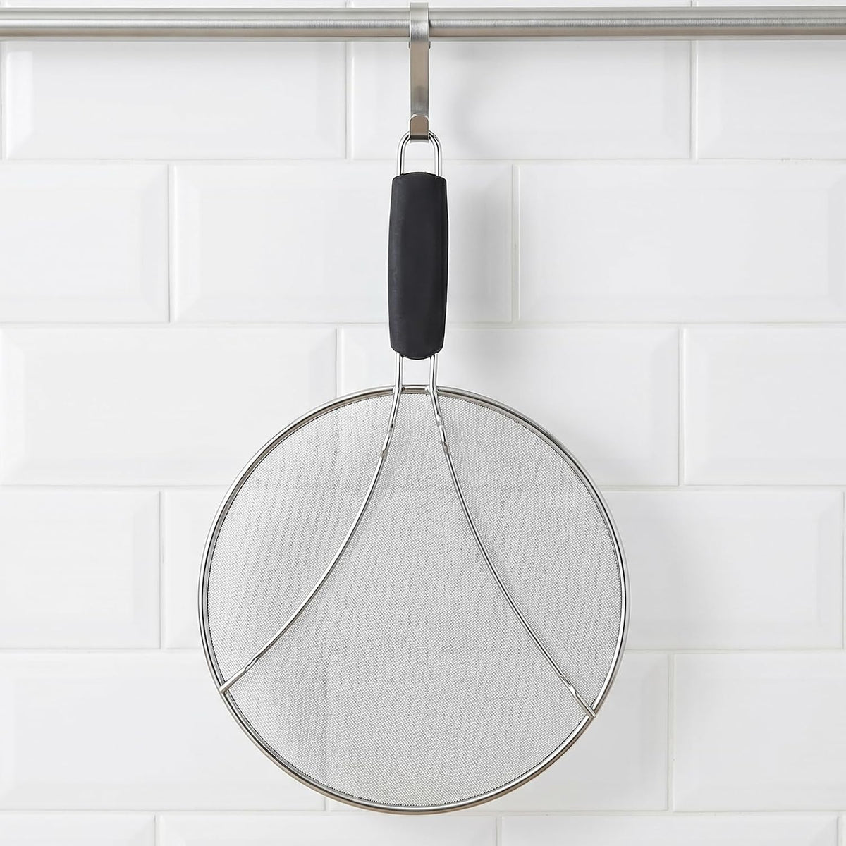 Splatter Screen, 10’’ Stainless Steel Splatter Guard for Frying Pan Grease Splatters Guard with Grip Handle Fine Mesh Oil Splash Screen Pan Cover When Sizzling Bacon, Cooking Fried Chicken or Popcorn
