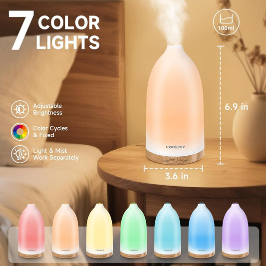 URPOWER 300mL Essential Oil Diffusers for Home Aromatherapy Diffuser | Up to 10 Hrs High/Low Mist Settings Quiet Diffuser Oil Machine Humidifiers Ideal for Bedrooms Living Rooms & Home Offices