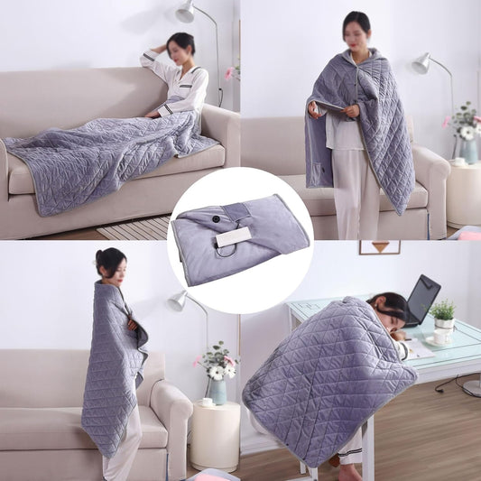 40"x55" Cordless Heated Blanket, Portable Heated Blanket Battery Operated, Cozy Soft Wearable Heated Shawl, 3 Heat Settings, Auto-Off, Machine Washable(Gray,Shawl)