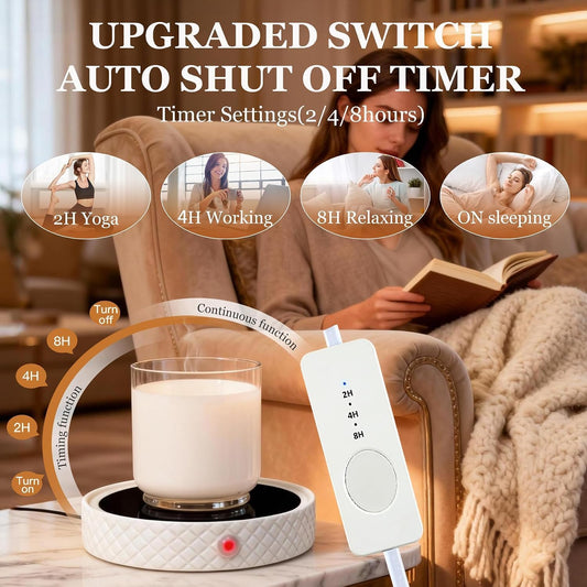 Candle Warmer Plate with Timer, Auto Shut Off Ceramic Electric Large Candle Wax Melt Warmer for Jar Candles, Mug Warmer for Coffee Cup Beverage Milk Tea for Home Office(White)
