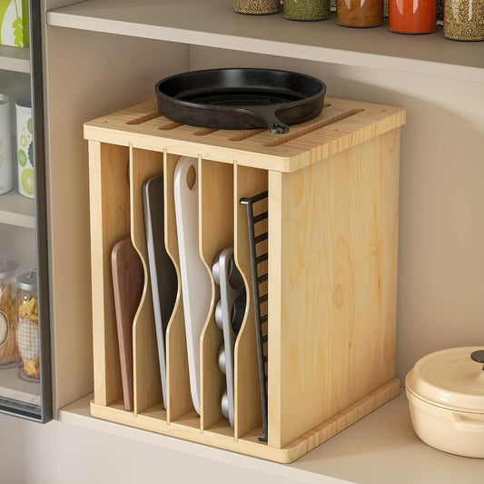 tonchean 6 Tier Wooden Tray Dividers for Cabinets | for pots, Cutting Board, Pans, Kitchen Organizers and Storage, 16.6" W x 13.1" H x 12.4" D