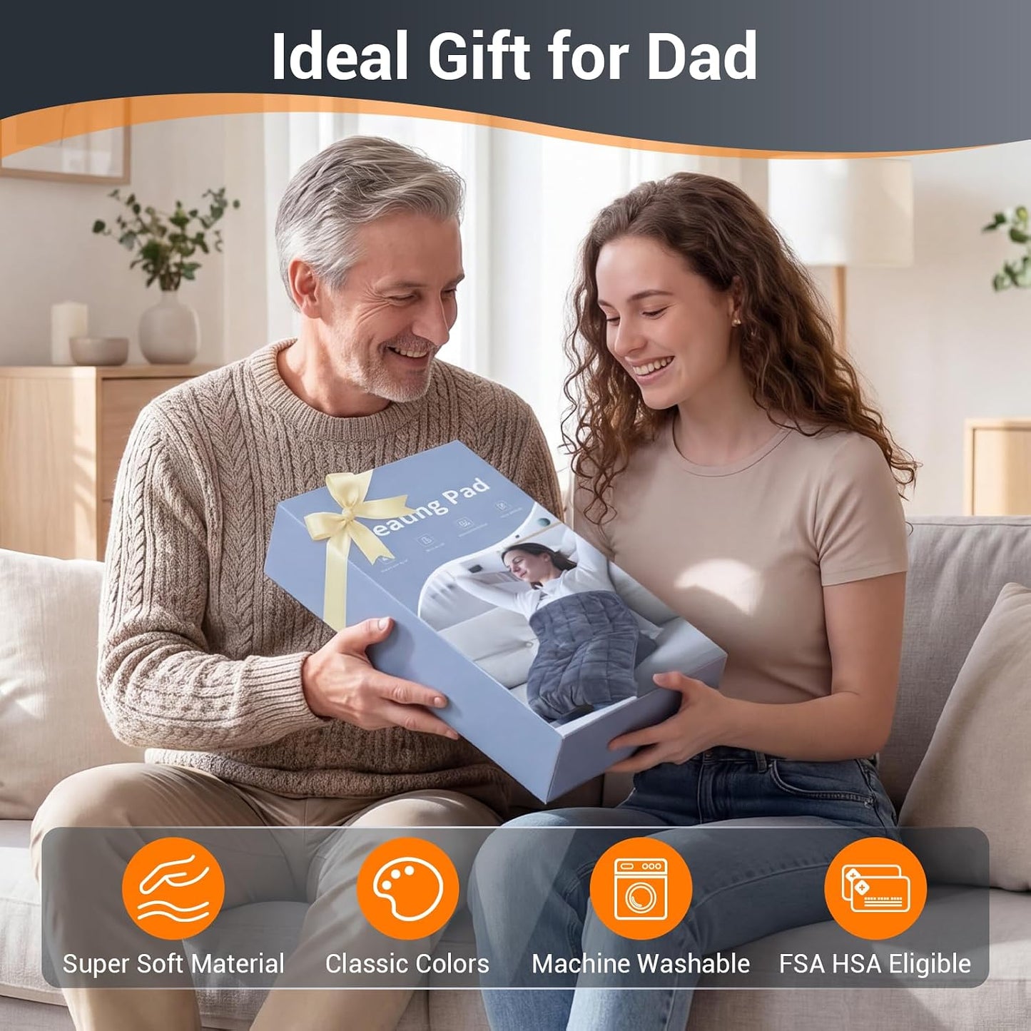 Comfytemp Weighted Large Heating Pad 17"×33" for Back & Period, FSA Eligible Far Infrared Electric Heat Pad, Fathers Day Gift for Dad Men, HSA King Size Heated Pad with Evenly Filling Ceramic Bead