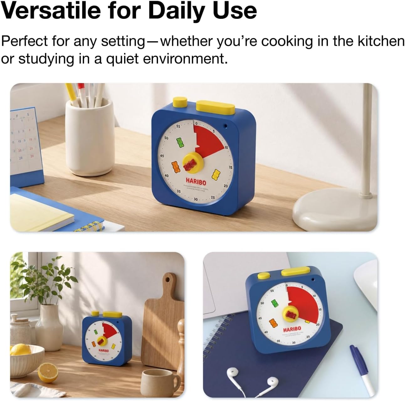 HARIBO 60-Minute Visual Timer for Kids & Adults, Silent Countdown Timer | Adjustable Alarm Volume, Audible Alarm or Flashing Light, Easy to Use, for Classroom, Study, Home & Office