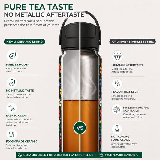 22 oz Ceramic Lined Tea Infuser Travel Tumbler, Micro-Mesh Stainless Steel Infuser, Pure Taste Ceramic Interior, Triple Insulated 12hr Hot Cold, Dual Sip & Straw Lid, Scratch-Resistant