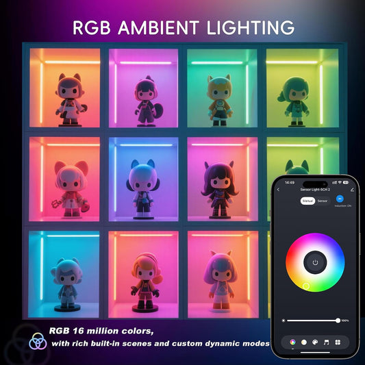 42inch WiFi Night Light Radar Motion Sensor Silicone LED Under Cabinet Lights RGB CCT White 2700K-6500K, Waterproof, APP Control, Dimmable Timing, for Google Home Alexa, for Kitchen, Under Counter