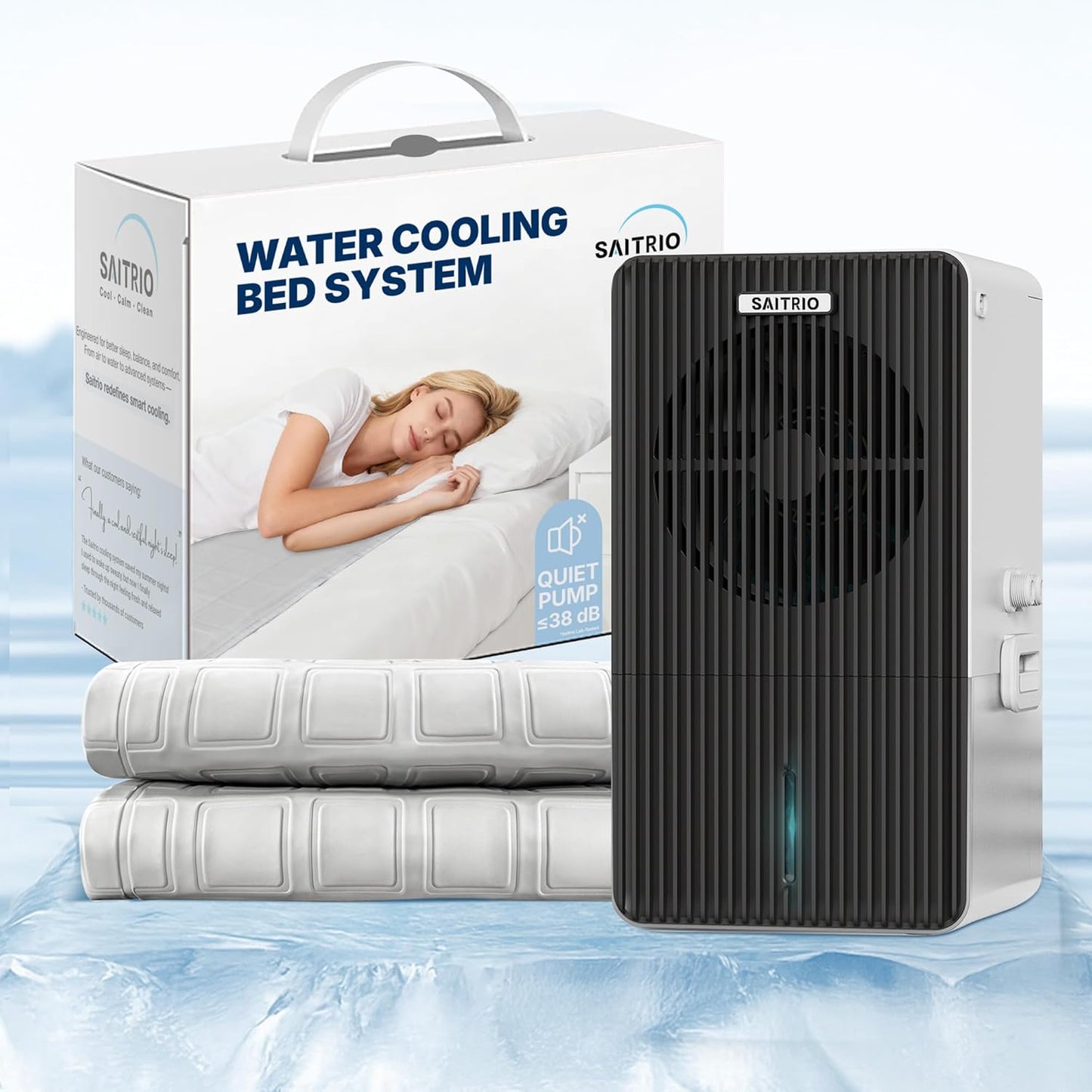 SAITRIO Cooling Mattress Pad, Active Hydro-Powered Bed Cooling System for Night Sweats, Menopause & Hot Sleepers - Ultra-Thin Mattress Topper, Quiet & Clean, Single/Twin Size (28"×63" Pad)