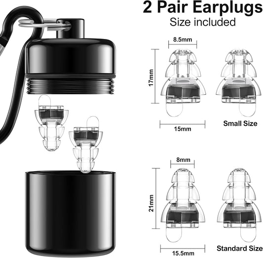 High Fidelity Concert Earplugs for Concerts Musicians, Earplugs for noise reduction, 24db Advanced Filter Technology Ear Protection for Music Festivals,DJ's, Nightclub, Drummers - 2 Pairs(Black)