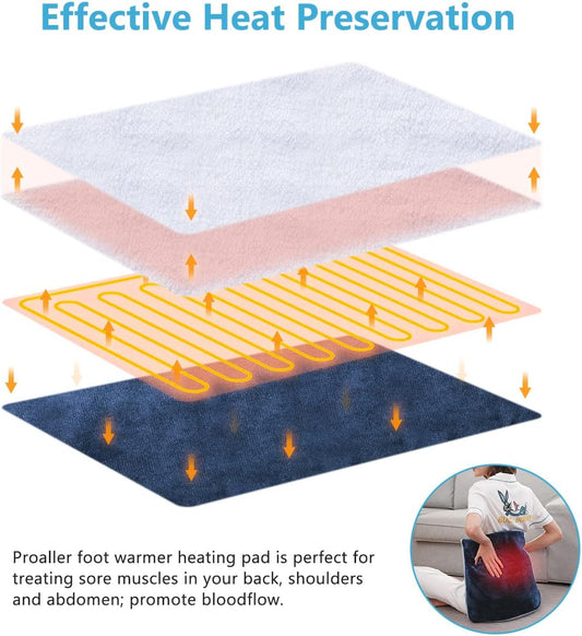 Foot Warmer Electric, Heating Pad King Size Ultra Soft Flannel, Extra Large for Bed, Abdomen, Feet, Back, Cramp, Office/Home Under Desk, 10ft Cord, Auto Off, 22" x 20" - Blue