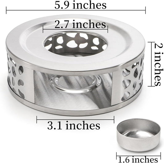 Coloch 3 Pack Teapot Warmer, Stainless Steel Tea Warmer with Tealight Candle Holder Brushed Metal Teapot Heater Tea Kettle Warmer Base for Most Teapots, Silver