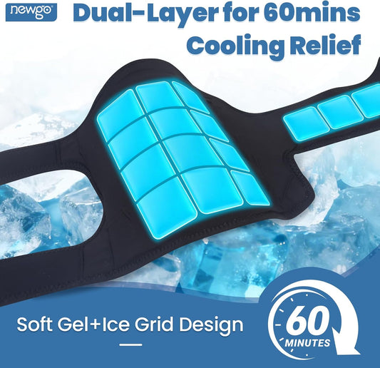 NEWGO 360° Knee Ice Wrap, 60-Min Cold Therapy with Ice Grid | Y-shaped Ergonomic Design Stays Snug, Cold Therapy for Swelling & Recovery, Leak-Resistant & Reusable for Sports Injury Pain