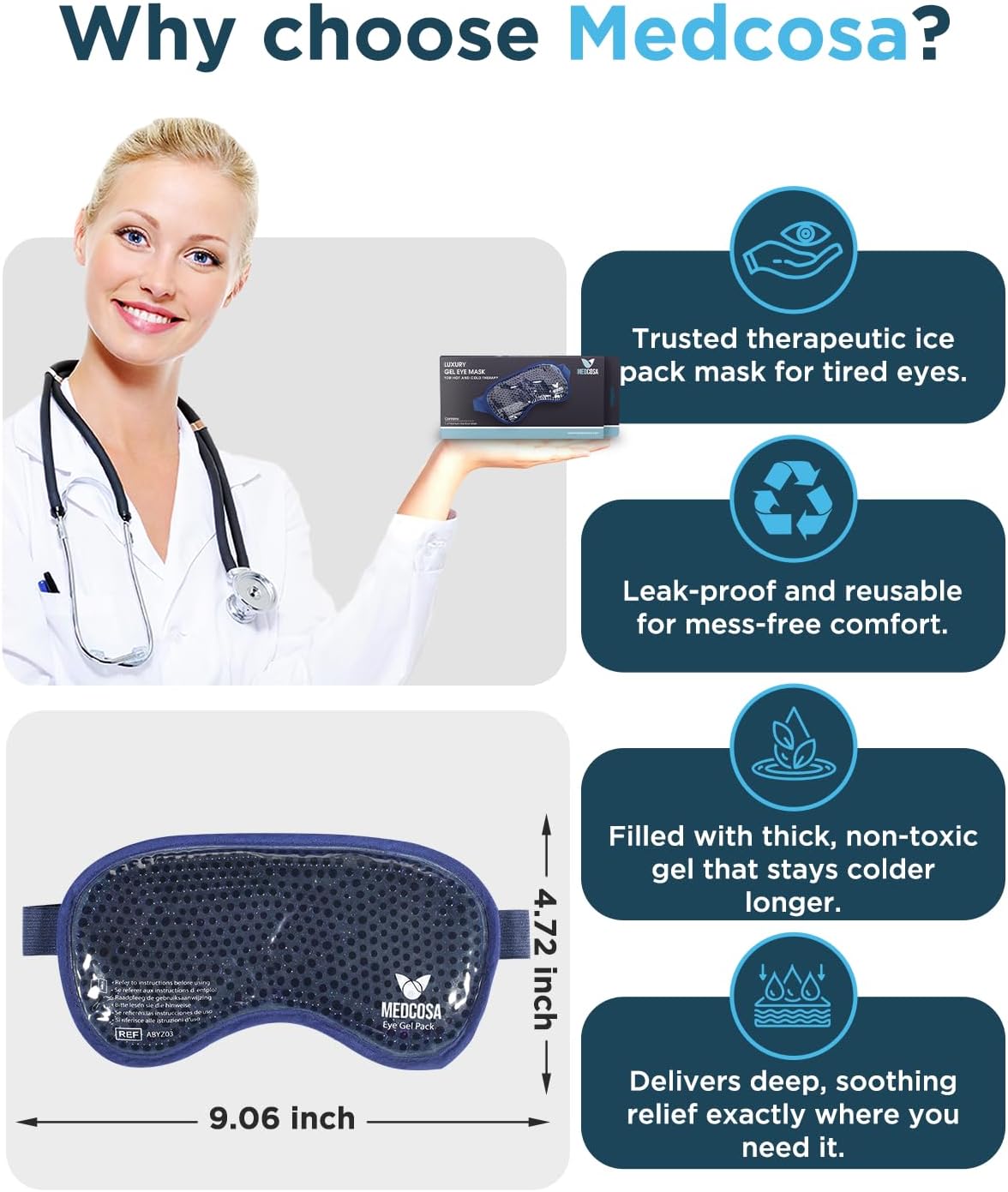 Medcosa Eye Ice Pack - Cool & Soothe Your Tired Eyes with Our Cold Gel Mask - Cooling for Puffy Eyes & Aiding Sleeping