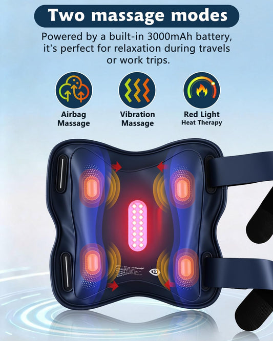 Air Compression Leg Massager with Heat Vibration: Calf Massager with 3 Modes, 3 Intensity for Circulation and Red Light Therapy Pain Relief - Cordless Calf Compression Device for Fast Recovery