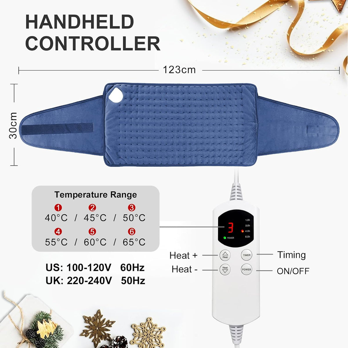 Heat Pad for Back Pain Relief Electric Heating Pads with 6 Temperatures Soft Detachable Heat Pad for Man Women (Gray)