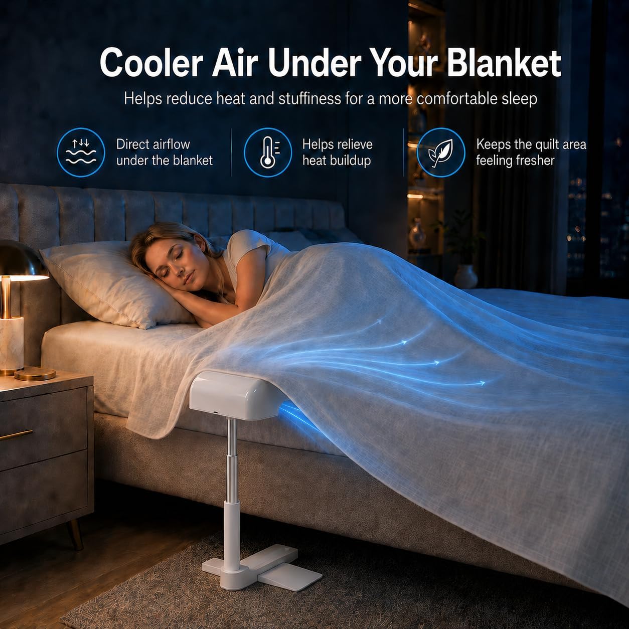 Bed Cooling System, Bed Fan Under Sheets with 5 Adjustable Speeds, Cooling Fan for Hot Sleepers & Night Sweats, Rechargeable Bed Fan with Remote, Fits All Mattress Heights