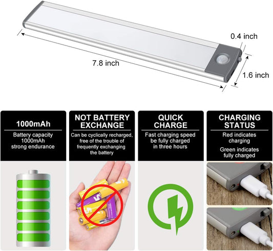 LED Motion Sensor Cabinet Light,Under Counter Closet, Wireless USB Rechargeable Kitchen,54-LED Battery Powered Operated Light, for Wardrobe,Closets,Cabinet,Cupboard