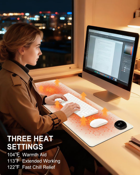 Heated Desk Pad, 31.5" x 13" Leather Non-Slip Warm Desk Pad, Large Mouse Mat with 3 Levels Heating & 3 Hours Auto Shut-Off, Hand and Foot Warmer for Office, Home, White