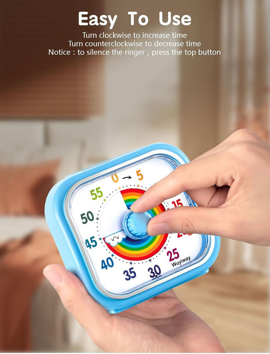 Visual Timer for Kids and Adults, Rainbow Disk 60 Minute Countdown Pomodoro Timer with Pause Function, Silent Time Management Tool, Analog Timer for Classroom, Home, Office (Blue Rainbow)