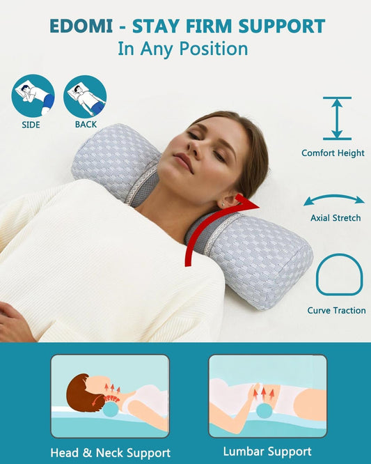Buckwheat Cervical Pillow for Sleeping, Adjustable Roll Pillow for Neck Relief with Washable Pillowcase, Round Cylinder Bolster for Firm Support, 16x4 inch (Khaki)