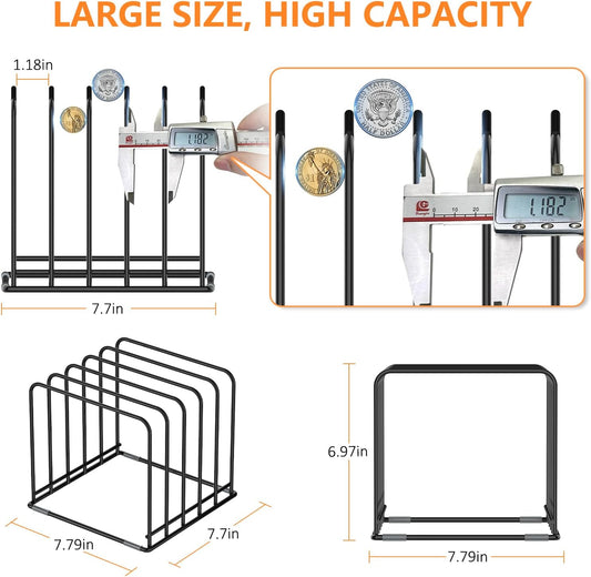 Kitchen Cabinet Organizer, Steel Cookware Holder, Divided Holder with 5 Slots for Skillets Baking Tray and Chopping Board Rack - Baking Pan Holder Storage (1 PC)