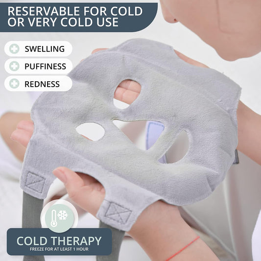 MyHalos Ice Face Mask, Cooling Gel Pack for Migraine, Swelling & Puffiness | Eases Stress & Post-Surgery Discomfort, Hot or Cold Gel Therapy, Reusable, Freezer & Microwave Safe, Comfortable Fit - Blue
