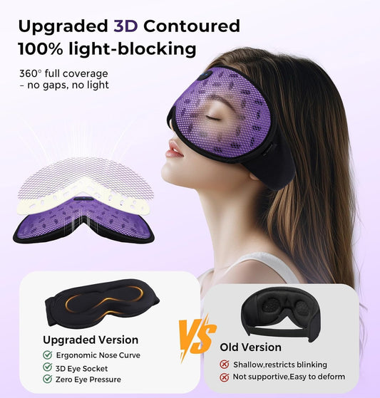 LC-dolida Sleep Headphones, Sleep Mask with Bluetooth 5.4 Headphones, Detachable 3D Blackout Eye Mask with Wireless Headphones Bluetooth Sleep Mask for Side Sleepers, Cooling Music Mask Gift (Purple)