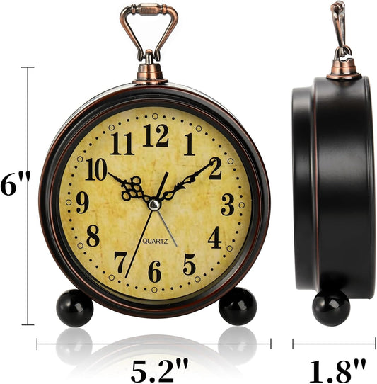 Pumtus 2 Pack Vintage Alarm Clocks, 5.2'' Silent Metal Analog Alarm Clock | Battery Operated Retro Table Clock, Decorative Non-Ticking Desk Clock Gift for Bedroom, Living Room, Office, Kitchen