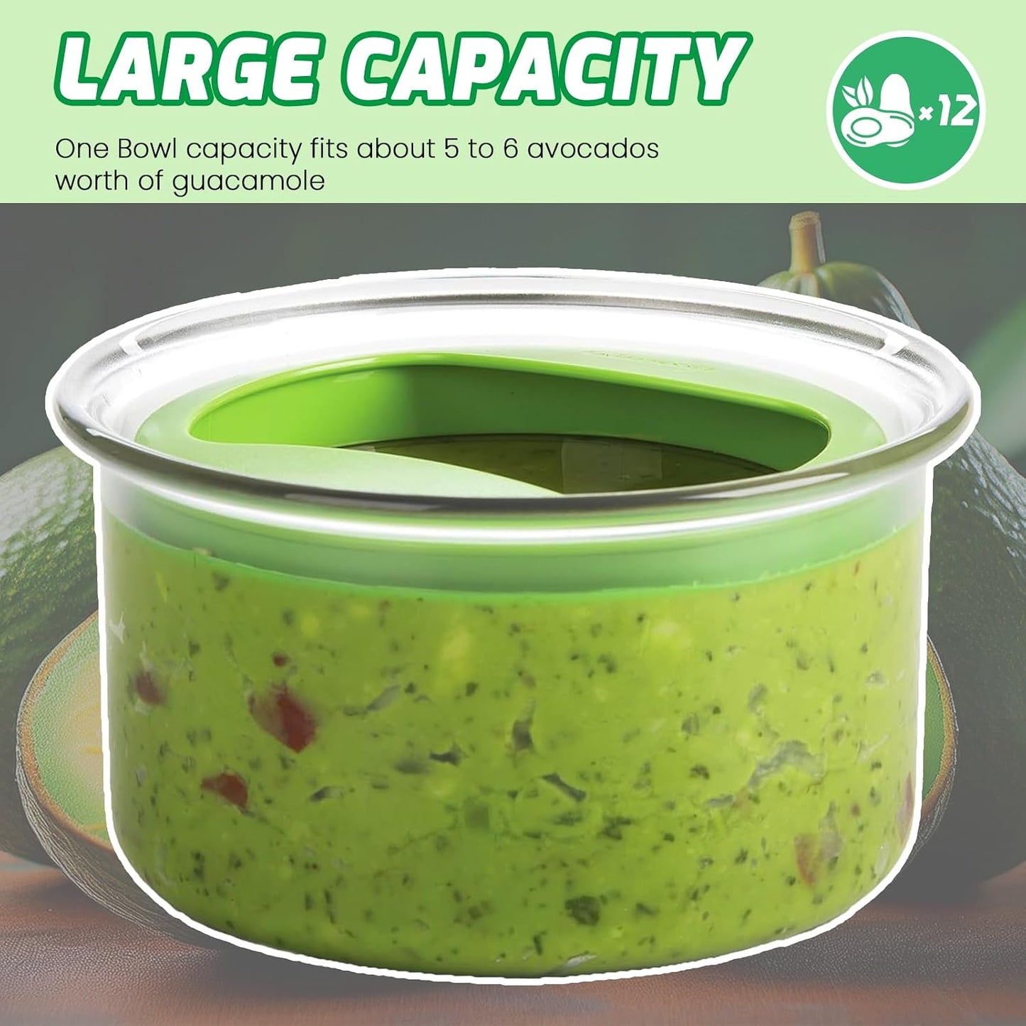 WodGod Guacamole Keeper(1 Pcs), Guacamole Bowls, Avocado Keeper Fresh Guacamole Plastic Kitchen Storage Container with Air Tight Lid, 3-in-1 Avocado Slicer and Cleaning sponge