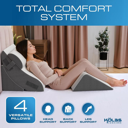 Kolbs Bed Wedge Pillow for Sleep Apnea, FSA Eligible Acid Reflux, and Back Pain Relief, with Chic Jacquard Cover - Headboard Wedges for Sleeping (Standard Width 7.5" Height)