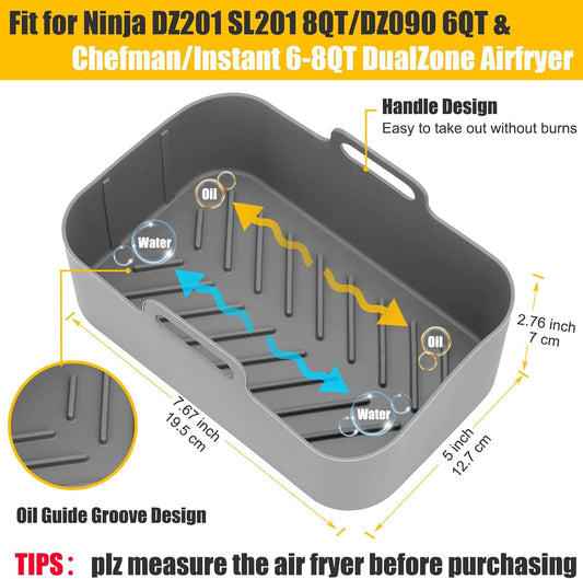 2Pcs Air Fryer Silicone Liners Rectangular for Ninja Foodi Dual DZ201 8QT