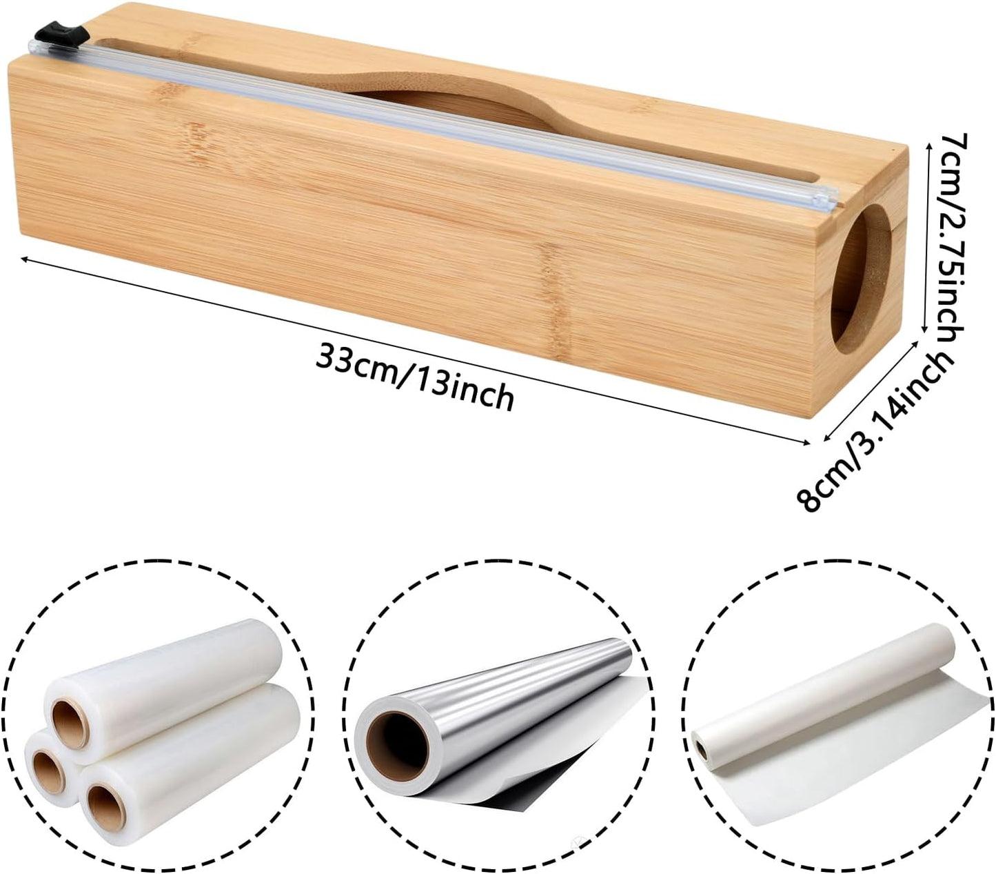Plastic Wrap Dispenser with Cutter,Cling Wrap with Slide Cutter for Kitchen Storage Organization Holder for 12" Roll