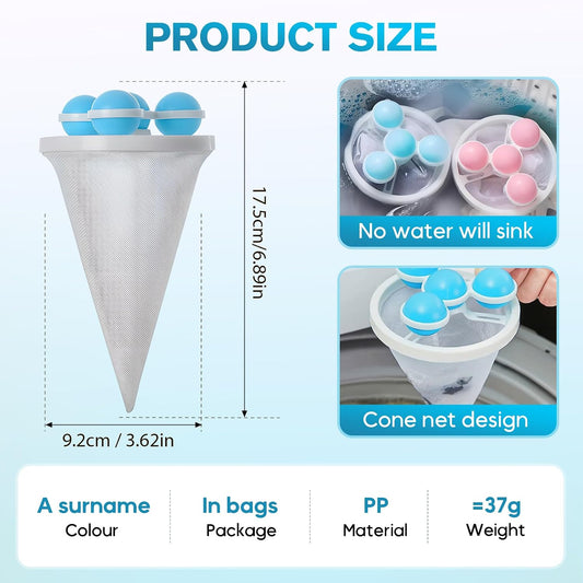 6PCS Washing Machine Hair Filter Mesh Bags, Floating Washing Machine Filter Bags, Reusable Lint Catcher for Washing Machine, Washing Machine Lint Catcher for Laundry (Mix,E)
