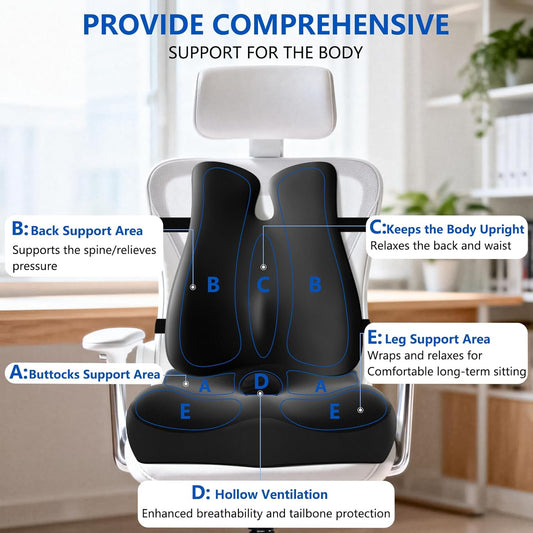 Lumbar Support Pillow for Office Chair,Seat Cushion with Back Support,Office Chair Cushion for Tailbone Pain,Sciatica and Hemorrhoid Relief (Black)