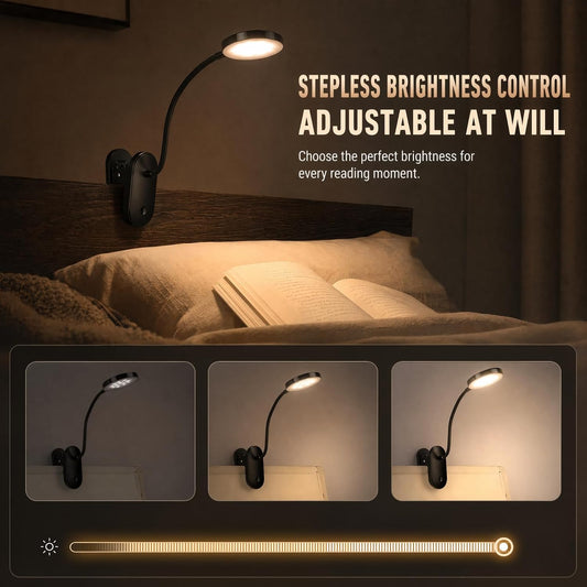 Clip on Light, Stepless Dimmable & 3 Colors Touch Control Clip On Bed Light. 2600mAh Rechargeable Reading Lights for Books in Bed, Headboard and Bedside Table Lamp, Reading Light For Dorm/Home